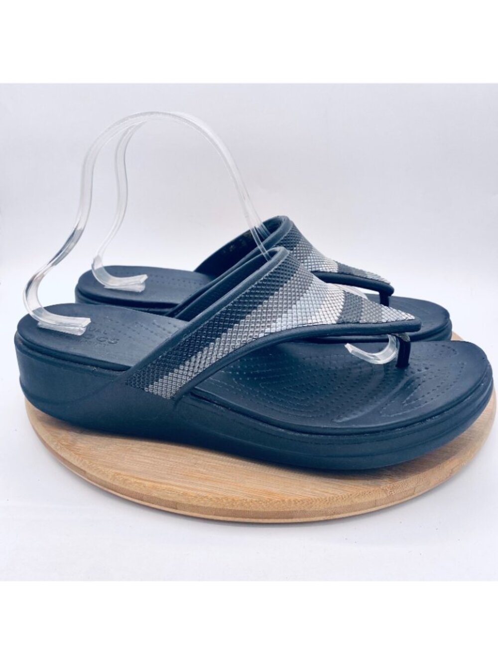 Crocs Monteray Sandals Womens 11 Black Rubber Beaded Sporty Flip Flops Platform - Picture 6 of 10